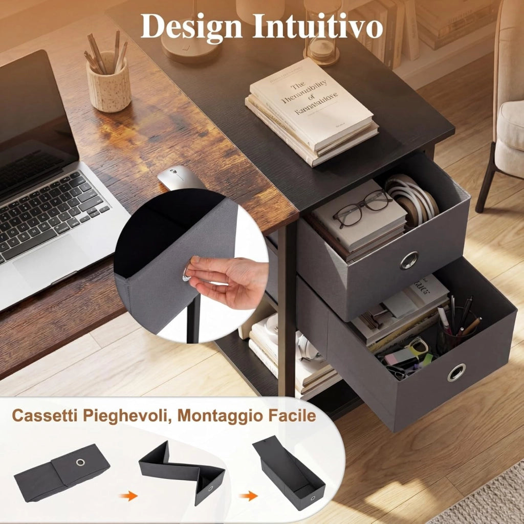 Scrivania per Computer, 120 x 60 x 75 cm, Scrivania Ufficio con 2 Cassetti e Ripiano, Tavolo Postazione di Lavoro, Studio e Lettura, Scrittoio Salvasapzio in Legno e Metallo (Marrone)