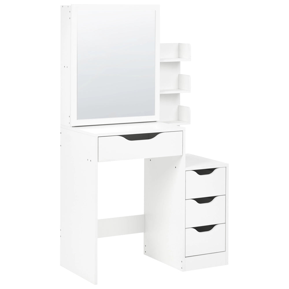 Toeletta in MDF bianco con specchio e sgabello 4 cassetti 3 ripiani scrivania da toeletta specchio per il trucco design minimalista