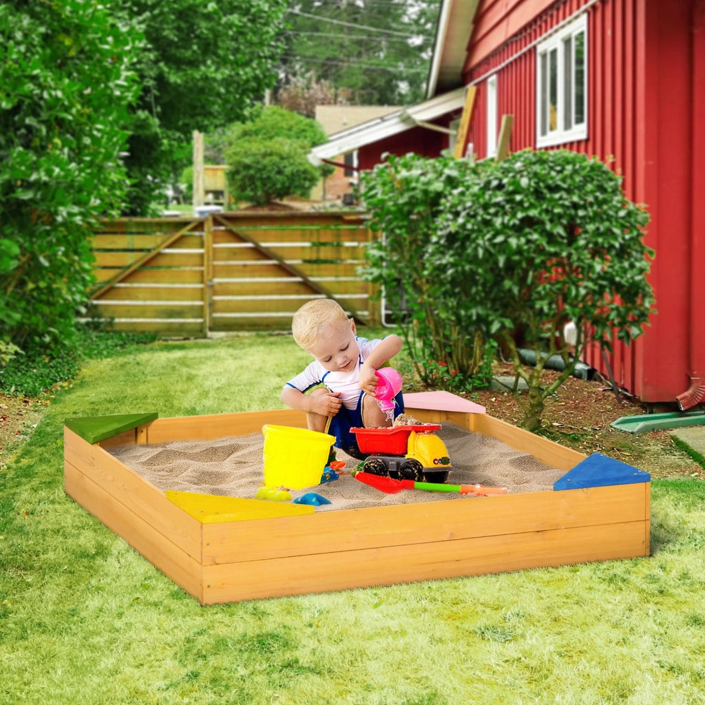 EasyComfort Sabbiera per Bambini da 4 Posti in Legno di Abete con Design senza Fondo, 109x109x19.8 cm