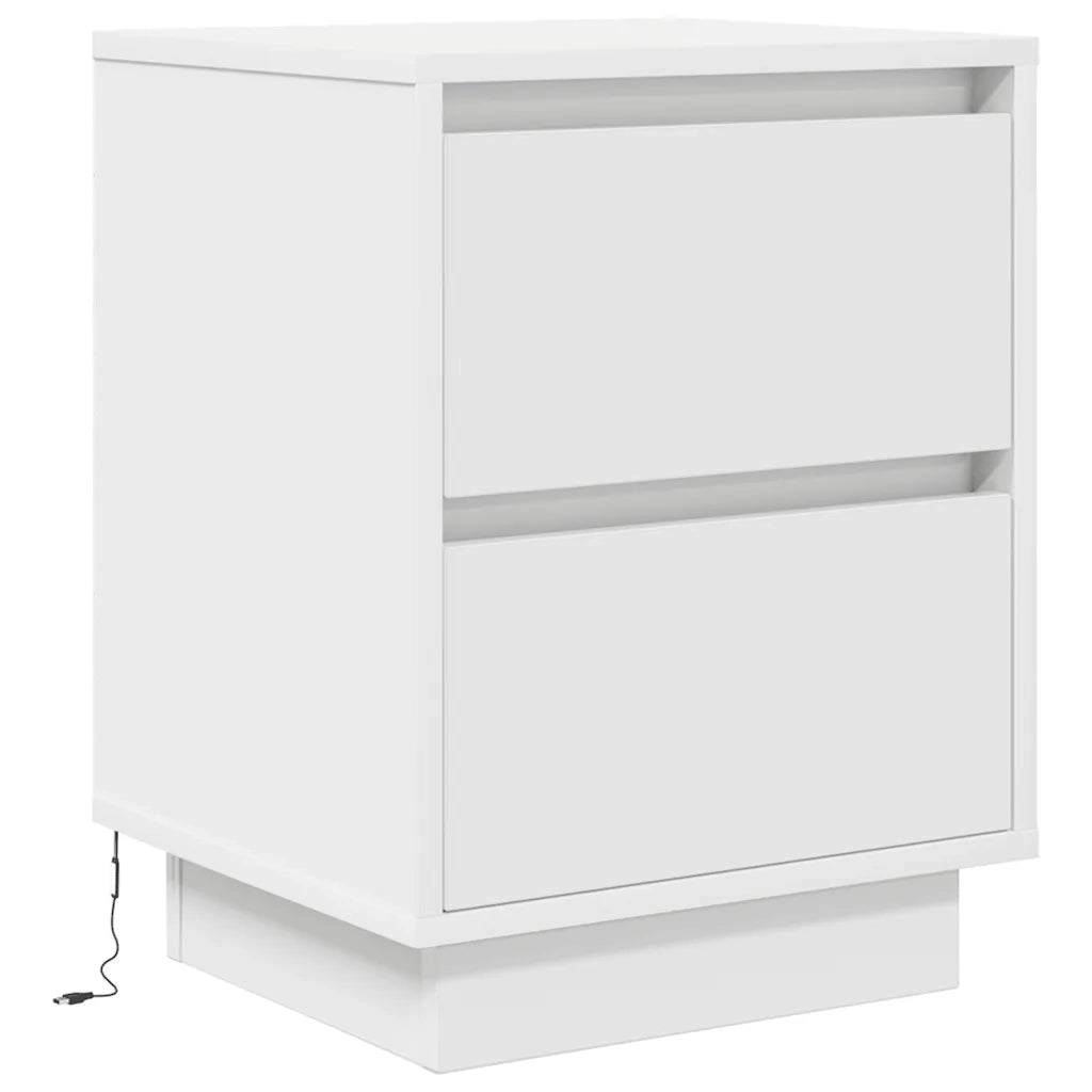 Set di 2 Comodini | Armadio da Notte | Mobiletto da notte con Luci a LED Bianco 38x34x50 cm