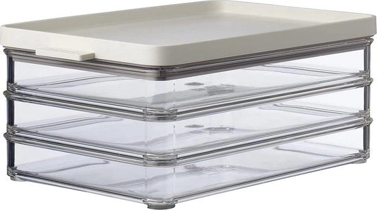 Contenitore per delicatessen a 3 strati - box per carne congelata - conservazione di salsicce e salumi - 3 scatole separate per l'organizzazione della dispensa - 3 x 500 ml - Bianco Settentrionale
