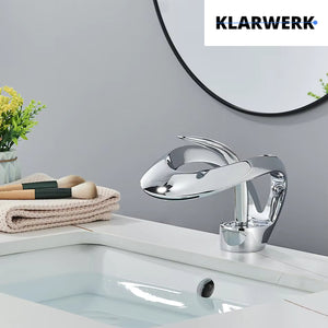 NAVIS |Rubinetto da bagno a cascata di design, rubinetto da bagno cromato lucido|in acciaio inossidabile premium per lavandino|Miscelatore  2 attacchi