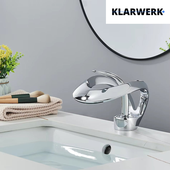 NAVIS |Rubinetto da bagno a cascata di design, rubinetto da bagno cromato lucido|in acciaio inossidabile premium per lavandino|Miscelatore  2 attacchi