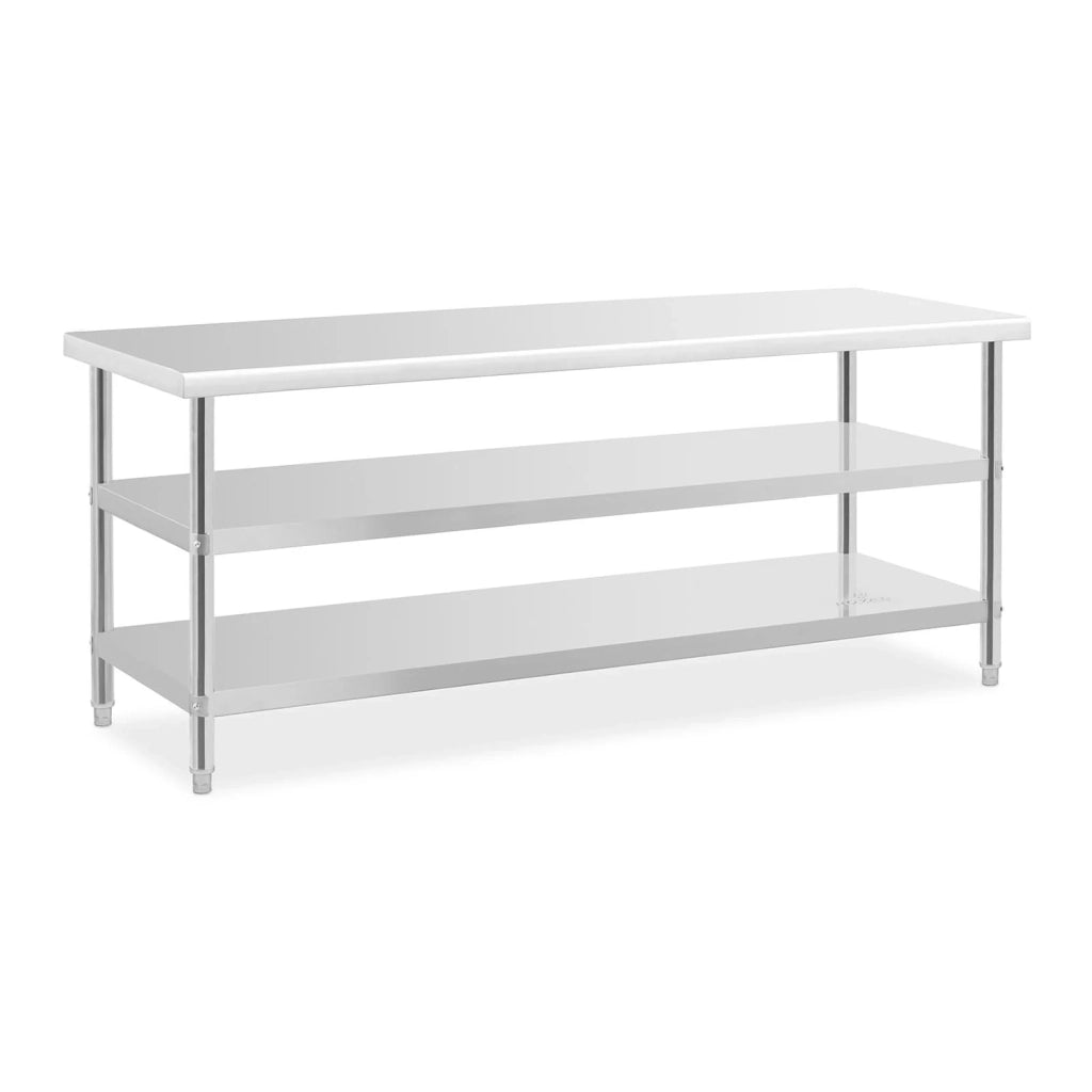 Tavolo da lavoro in acciaio inox - 200 x 70 x 5 cm - 231 kg - 2 ripiani 14_0007312