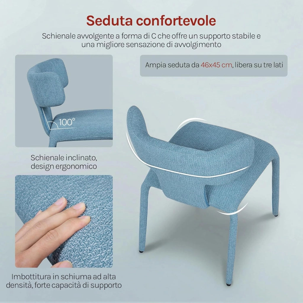 Set di 6 Sedie da Pranzo, Sedie Cucina con Schienale Curvo, Struttura Metallica, Rivestimento in Lino Colorato, per Sala da Pranzo, Soggiorno, Cucina,Blu Nebbioso