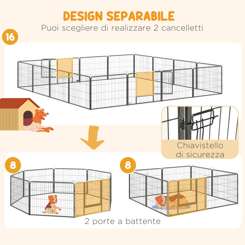 Recinto per Cani ¨C zephmum ¨C 16 Pannelli Modulabili, 2 Ingressi, 80x1.5x60cm