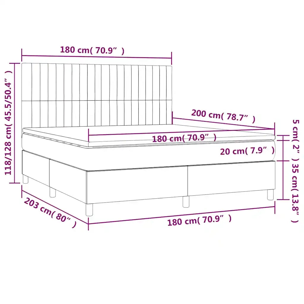 Letto a Molle con Materasso e LED Blu Scuro 180x200 cm 3136261