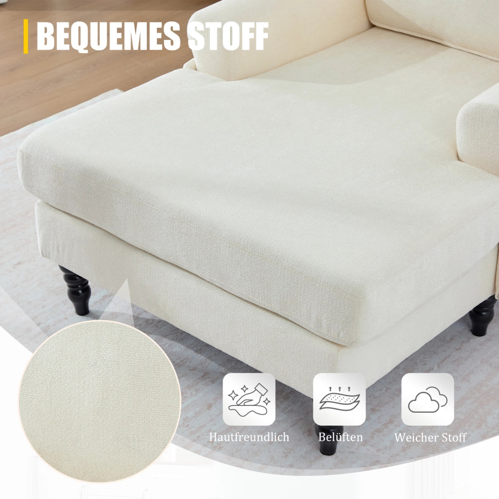 Poltrona Relax Con Tasche Laterali Seduta Extra Larga Schienale Avvolgente Piedi In Legno Massello in Ciniglia Beige
