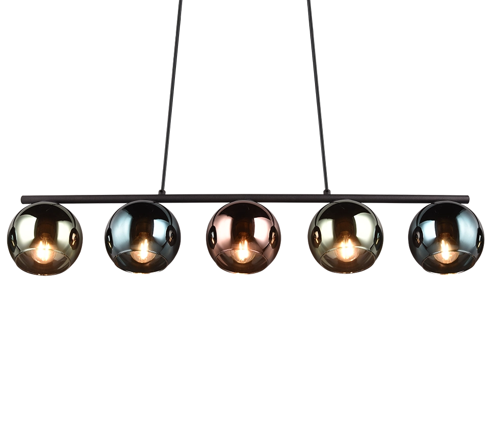 Lampada a sospensione 5 vetri, metallo, nero e multicolor, L 83 cm, Sheldon