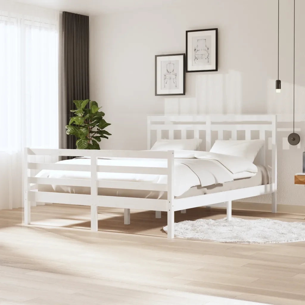 Giroletto-Struttura Letto Bianco 150x200 cm King in Legno Massello 642600