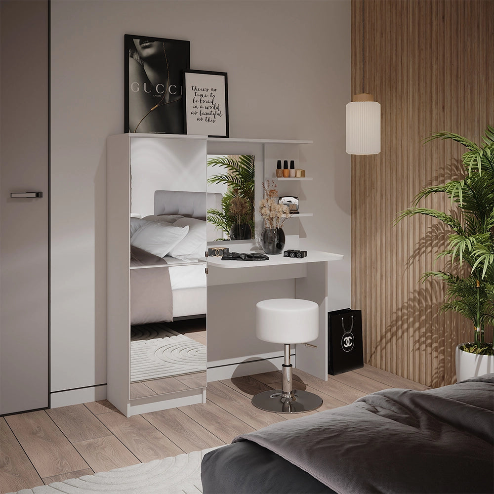 Vicco Tavolo da toeletta Bianco 123 x 141.2 cm con sgabello