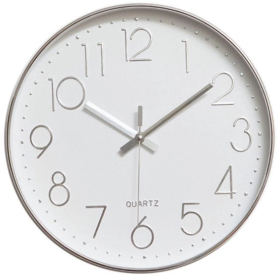 Orologio da parete moderno silenzioso 30cm con lancetta seconda e maniglia analogica non ticchettante (argento)