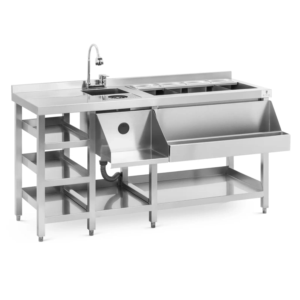 Stazione cocktail con vaschetta per il ghiaccio 4 bacinelle GN 1/9 lavabicchieri e portabottiglie in acciaio inox 14_0009947