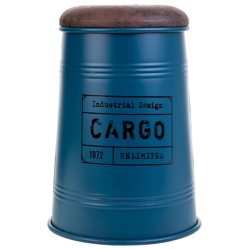 Sgabello in metallo rivestito stampato blu 33x47