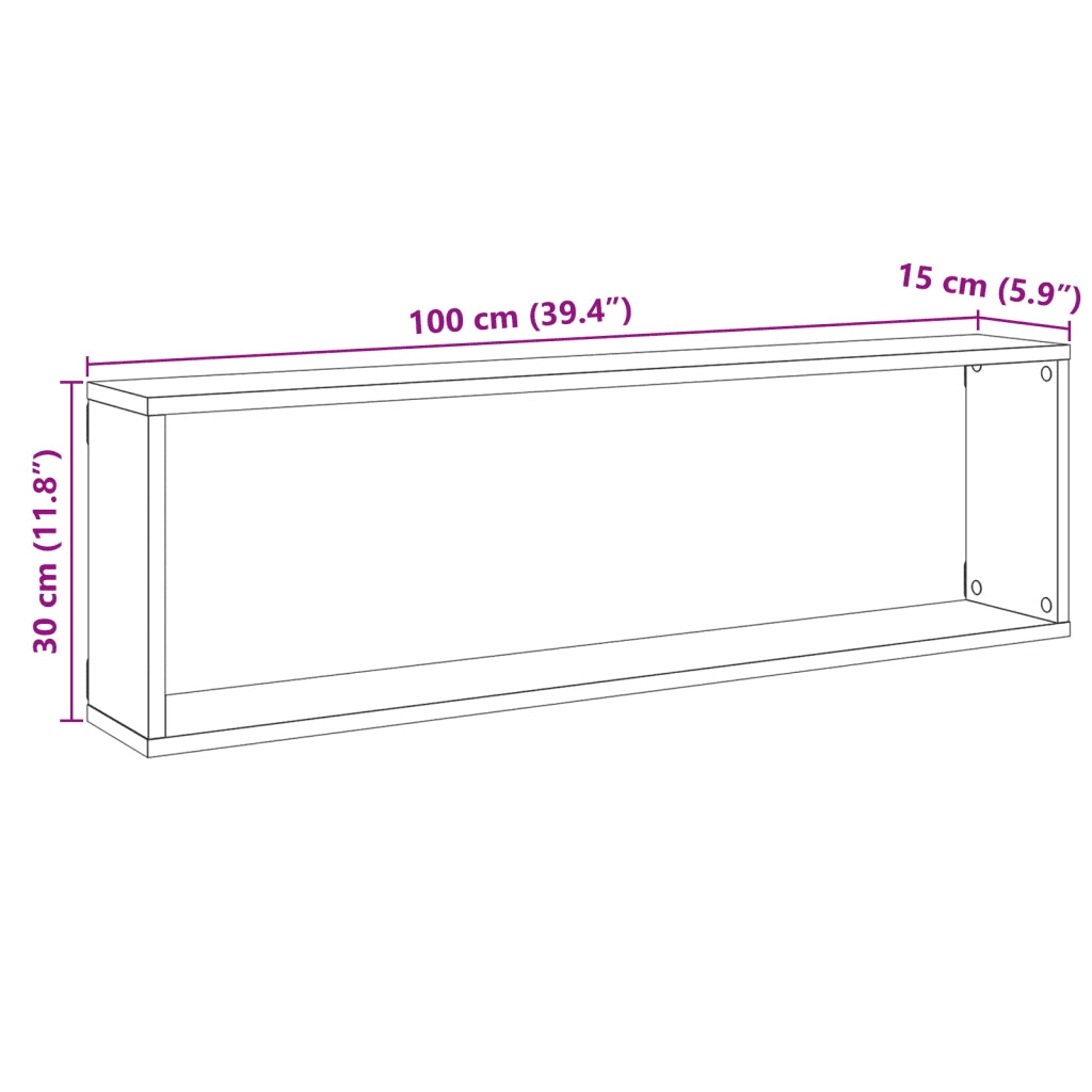 Mensole Parete a Cubo 2 pz Legno Vecchio 100x15x30cm Truciolato 856582