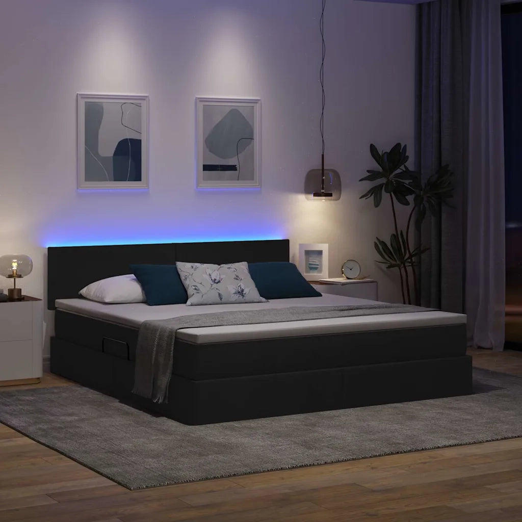Letto con contenitore e LED con led Nero 180 x 200 cm Tessuto 3371099