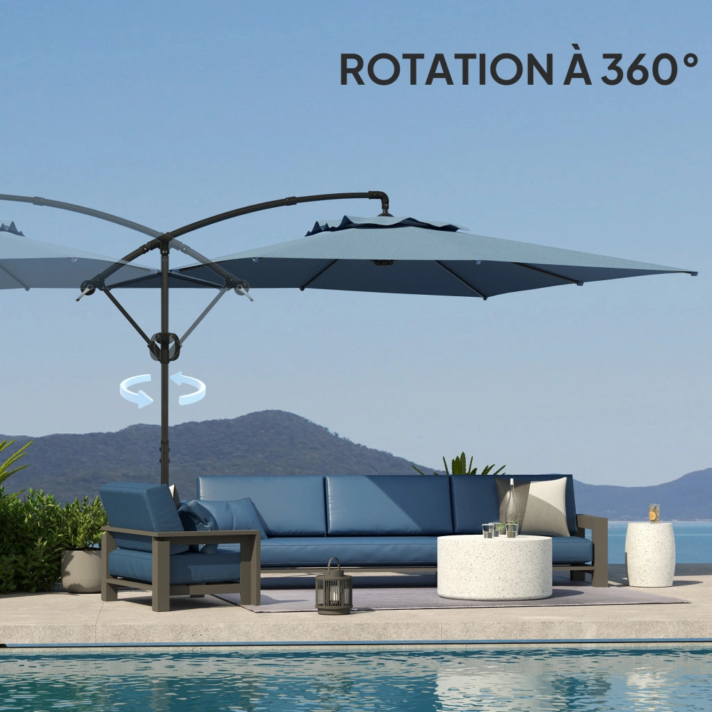 Parasole quadrato 3x3 m ¨C zephmum ¨C con base incrociata, manovella, inclinabile, rotazione 360¡ã, tessuto 180 g/m2 blu