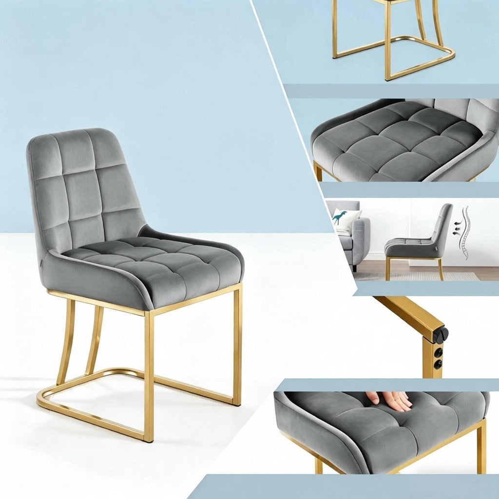 Sedie da pranzo set da 2 imbottite con schienale ergonomico e piedini regolabili in velluto metallo grigio scuro