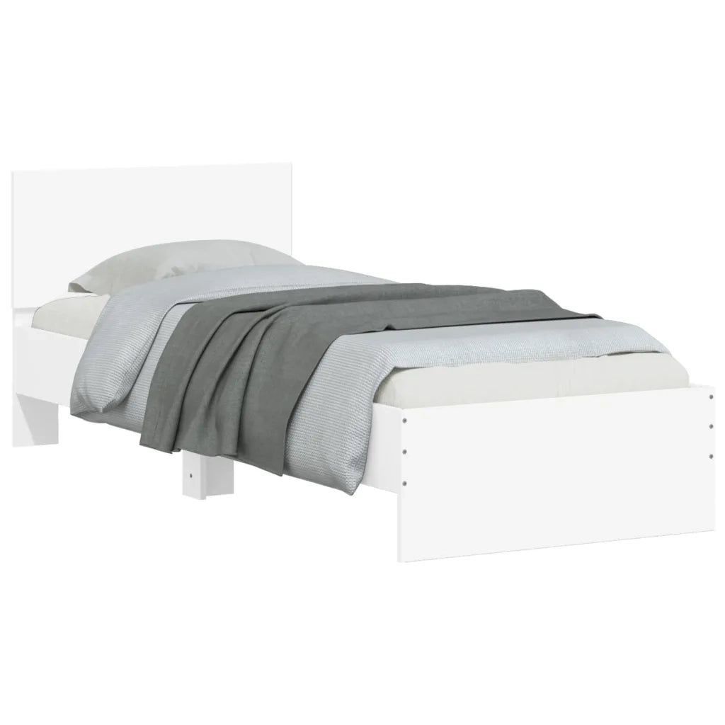 Letto singolo | Letto per adulti | Giroletto con Testiera e LED Bianco 90x200 cm