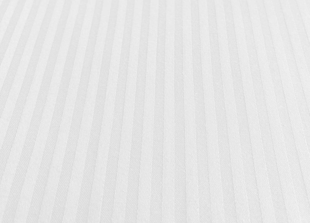 Completo Lenzuola Letto In 100% Raso Cotone Rigato 5mm In Tinta Unita - Matrimoniale - Bianco