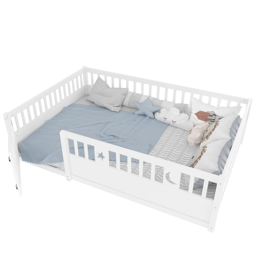 Letto a baldacchino con rete di sicurezza bianco in pino 140x190 cm