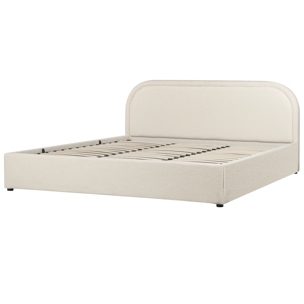 Letto matrimoniale EU Light Beige Boucle 180 x 200 cm Struttura imbottita Poggiatesta con contenitore