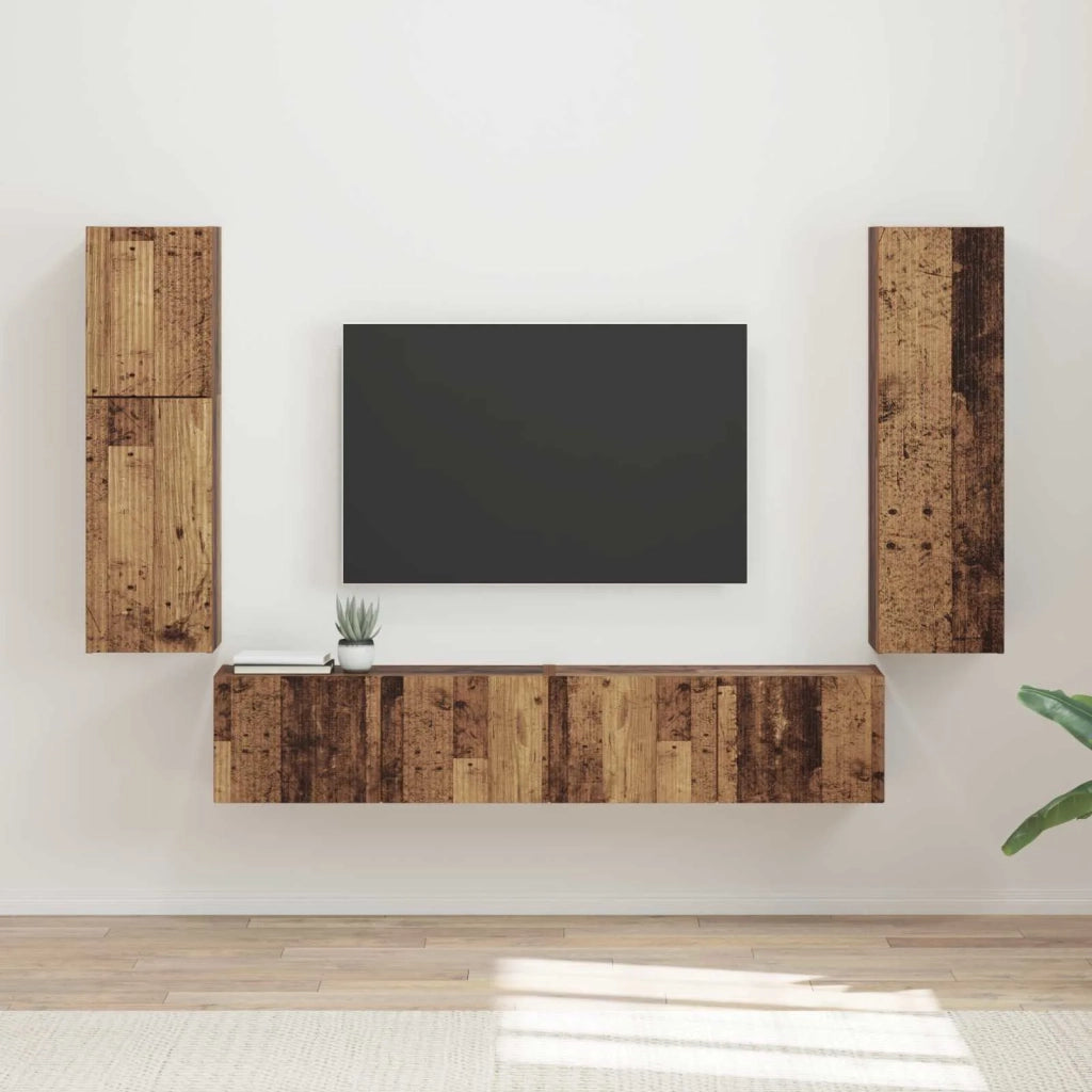 Set mobile TV 4 pz-Credenza per TV Legno vecchio Legno multistrato 695675
