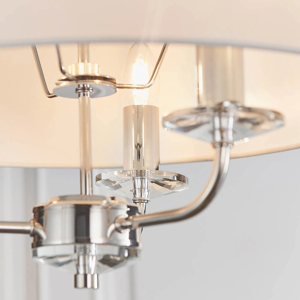 Lampadario 3 luci Nixon nichel chiaro paralumi bianchi E14