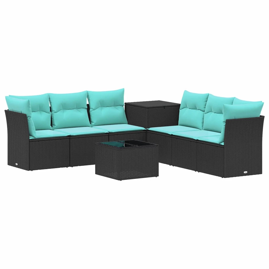 Set di divani 8 pz Nero e Blu Rattan sintetico e Acciaio 3448262