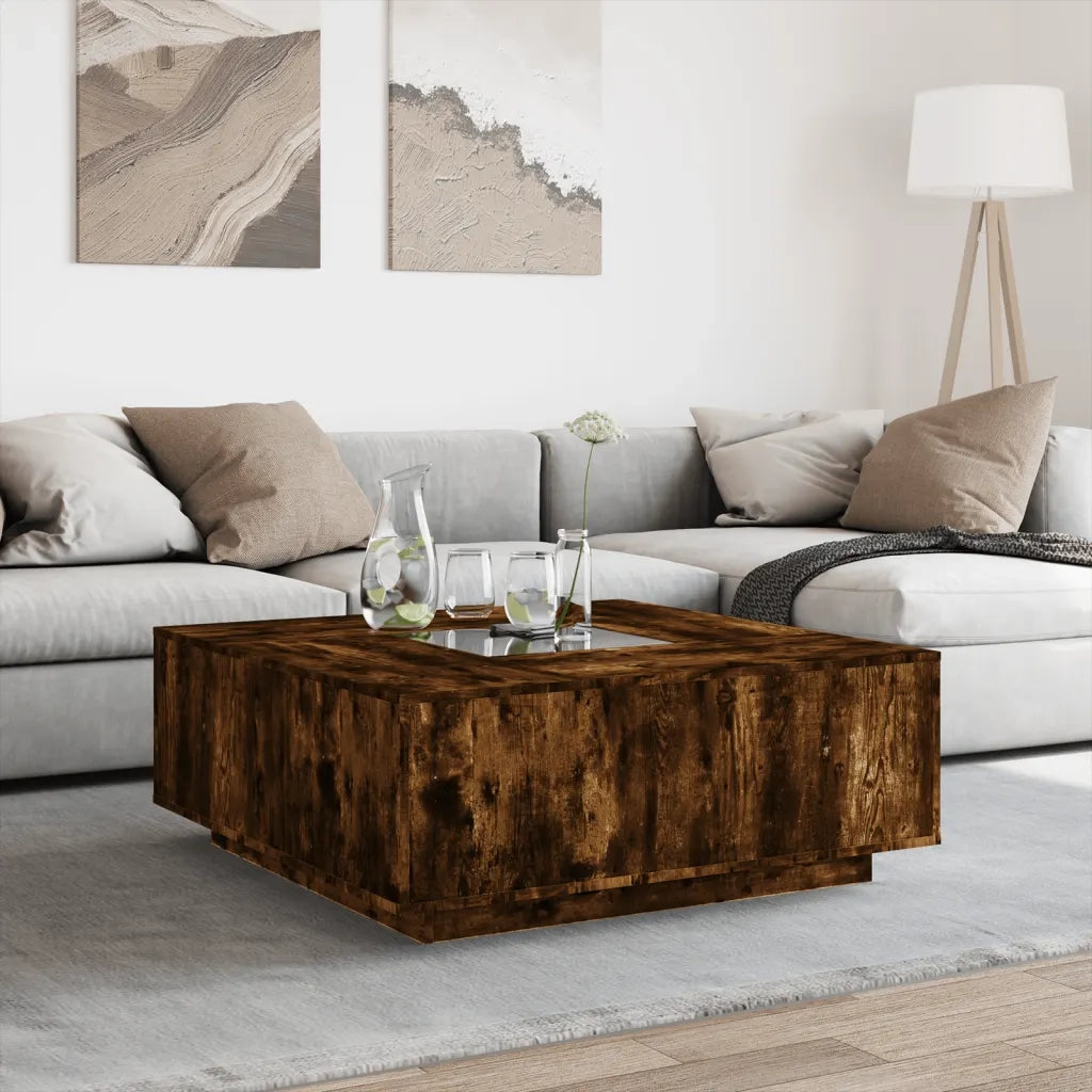 Tavolino da Salotto con LED Infinity Rovere Fumo 100x100x40 cm 3284046