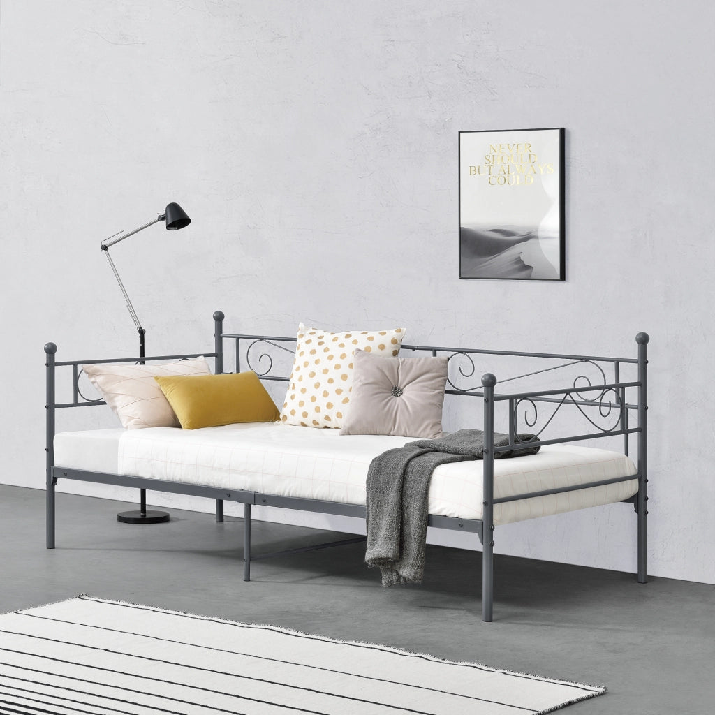 Struttura Divano Kerava in Acciaio Letto Singolo 90 x 200 cm - Grigio Scuro Opaco [en.casa]