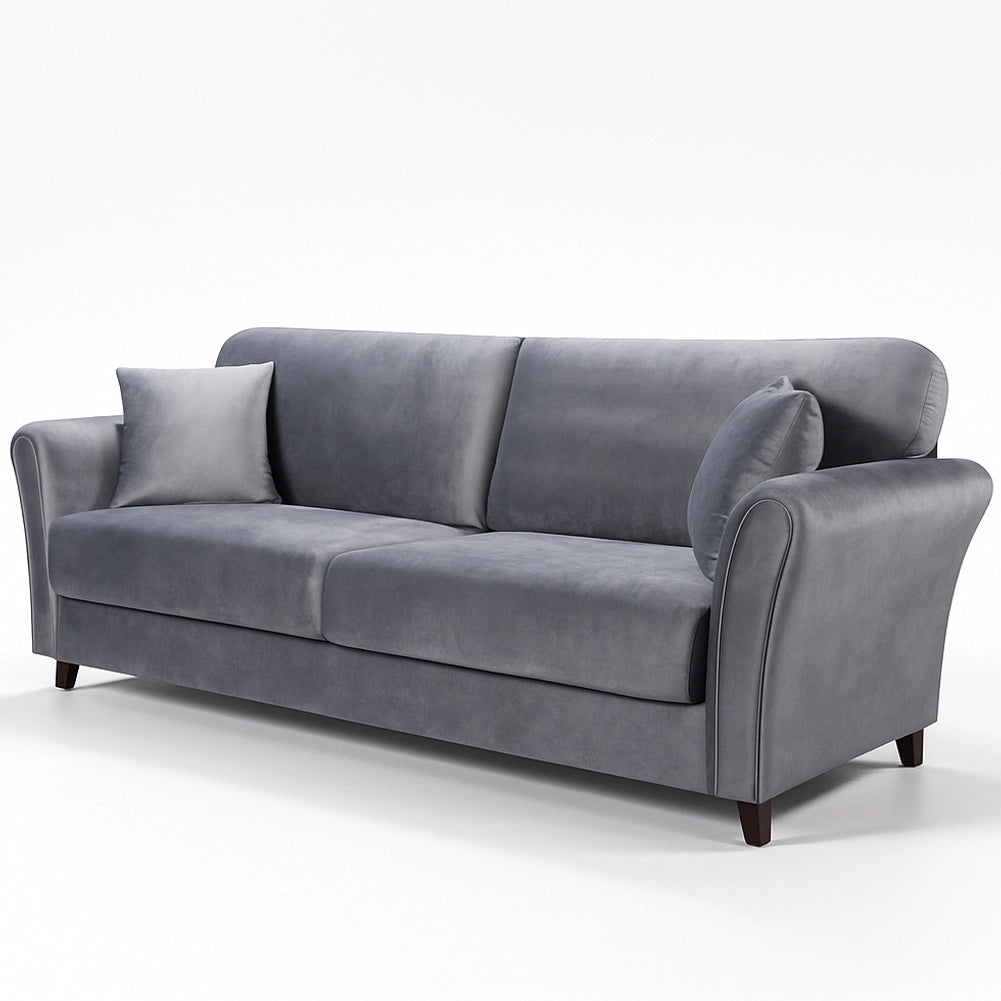 Divano 3 Posti con Rivestimento in Velluto Grigio Premium Sofa Relax 212x75x87cm