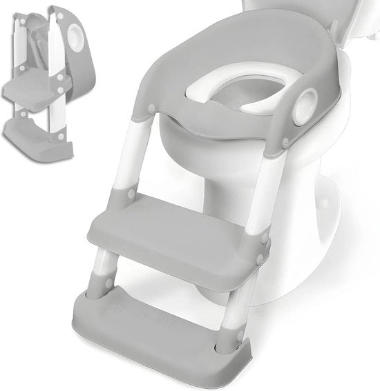 Pulitore per WC Portatile Antiscivolo Adattabile Ripiegabile per l'Addestramento della Pulizia per Bambini 1-8 anni Grigio-Bianco