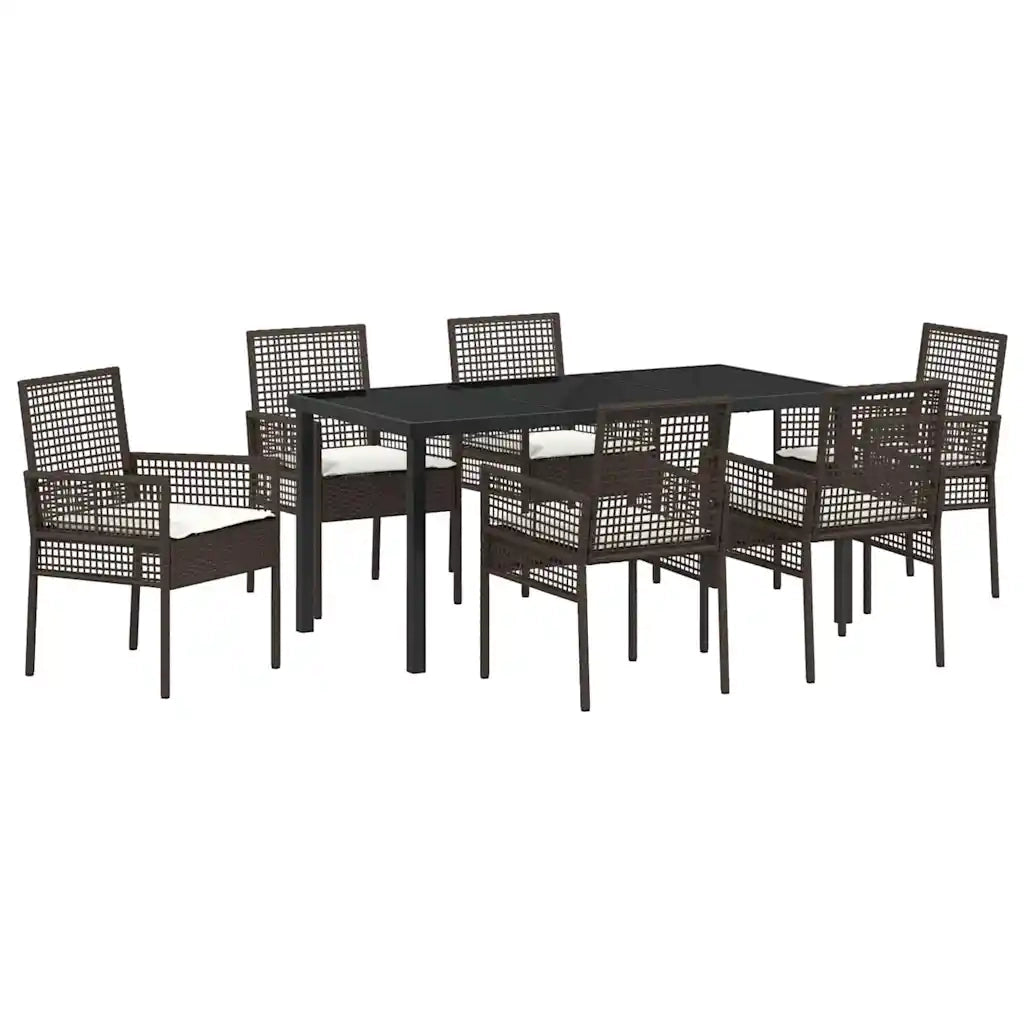 Set da Pranzo per Giardino con cuscino 7 pcs Marrone polyrattan