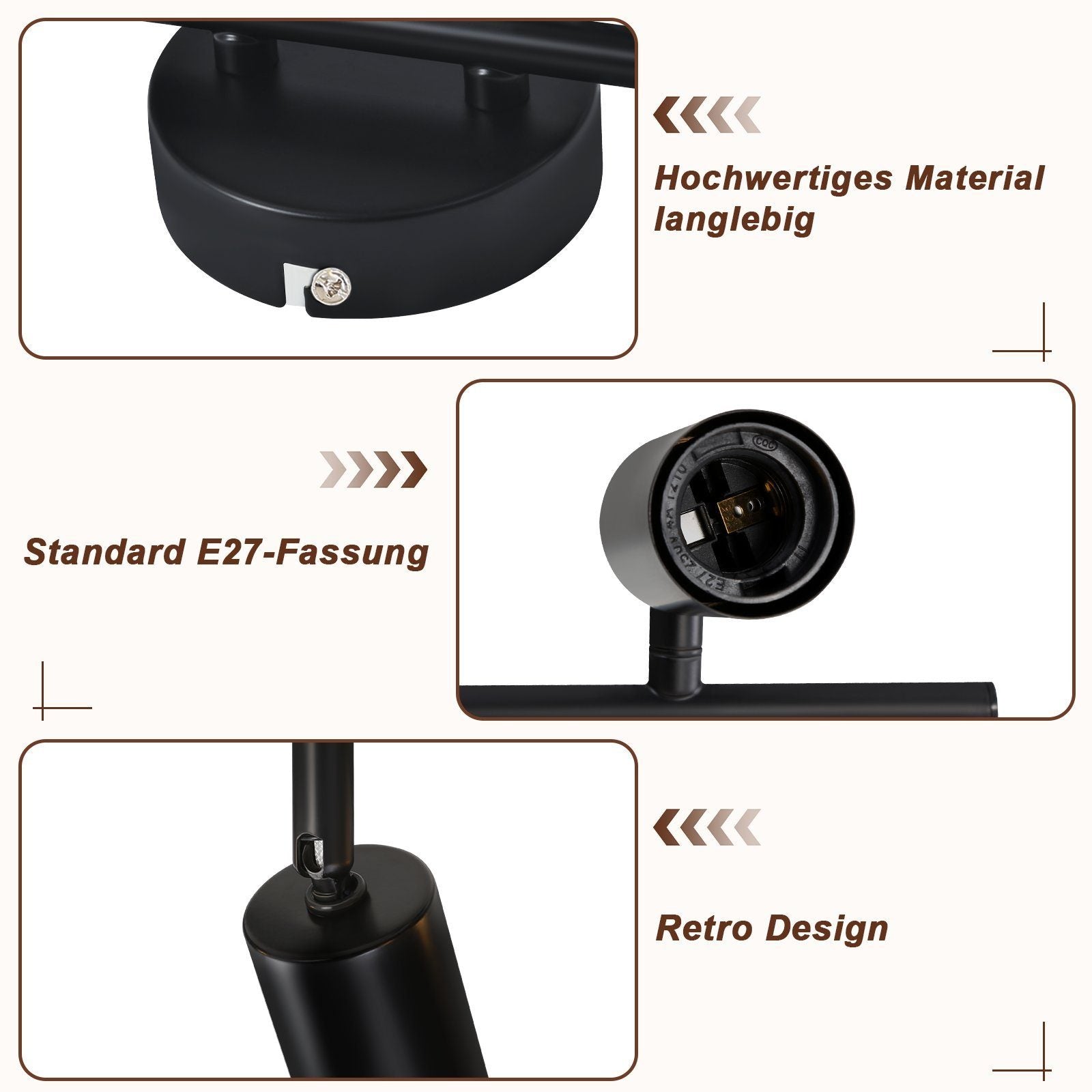 ZMH Faretto da soffitto neri E27 orientabili 350° vintage per camera letto