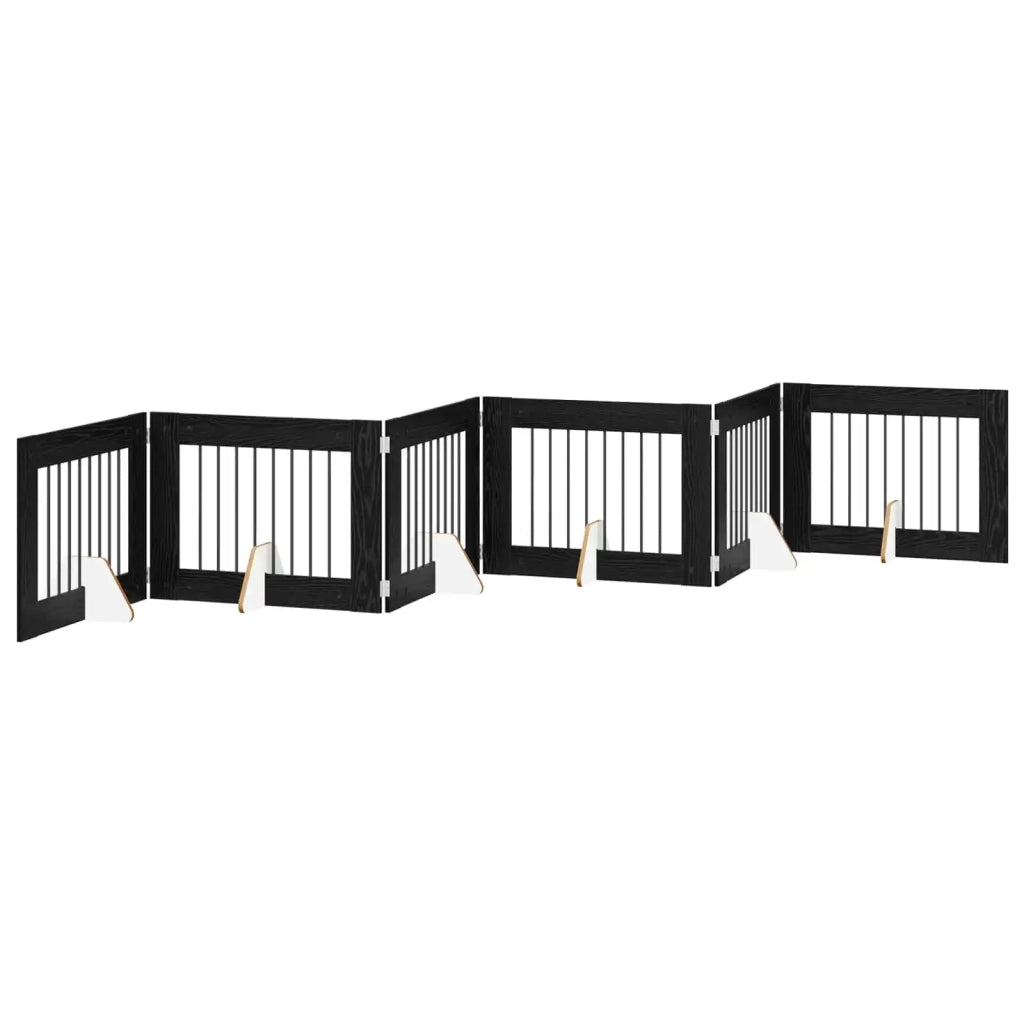 Cancello per cani con supporti 6 pz Rovere Nero 80 x 60 cm CFW7705827