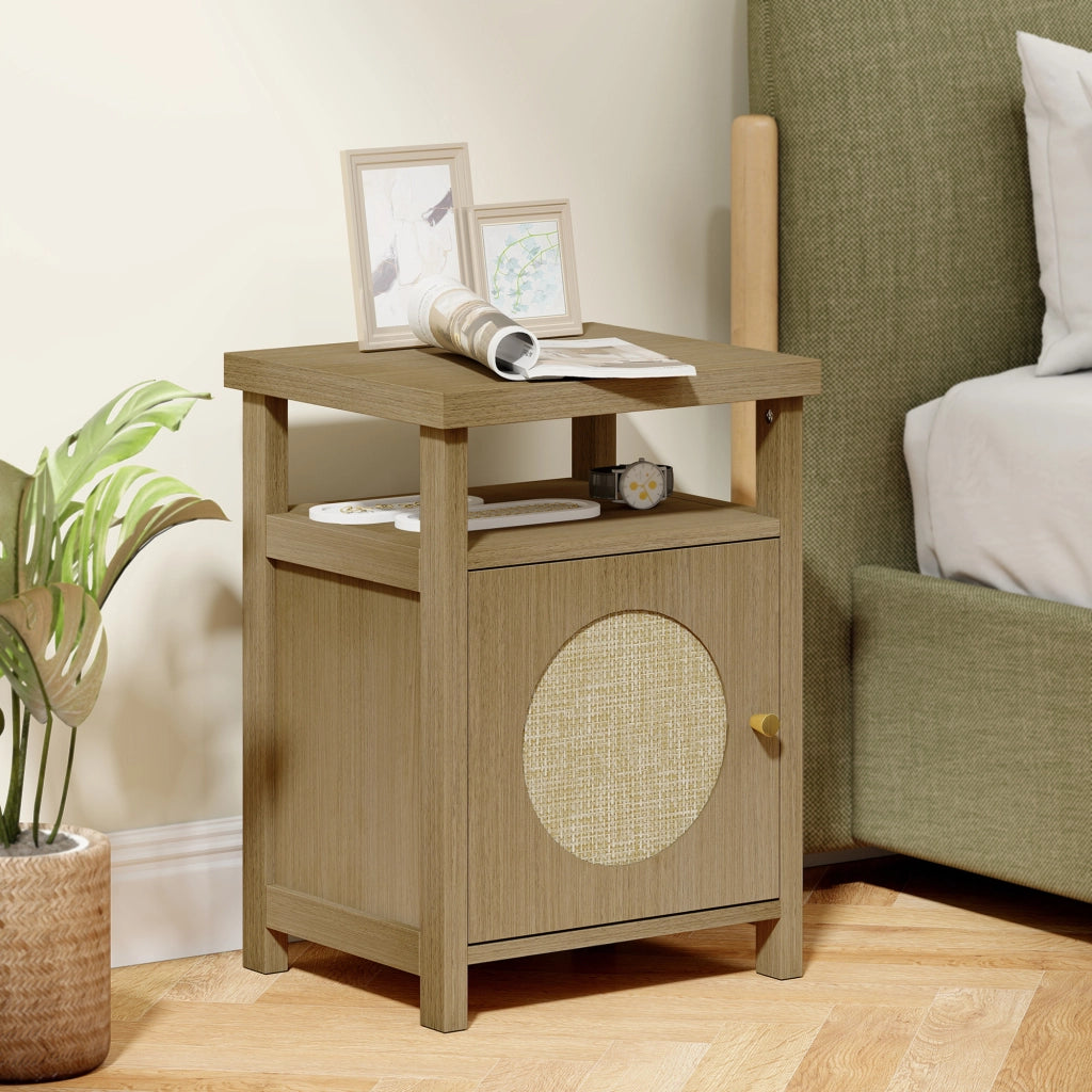 Comodino con porta in rattan e ripiano aperto ¨C zephmum ¨C legno naturale 40x35x55 cm