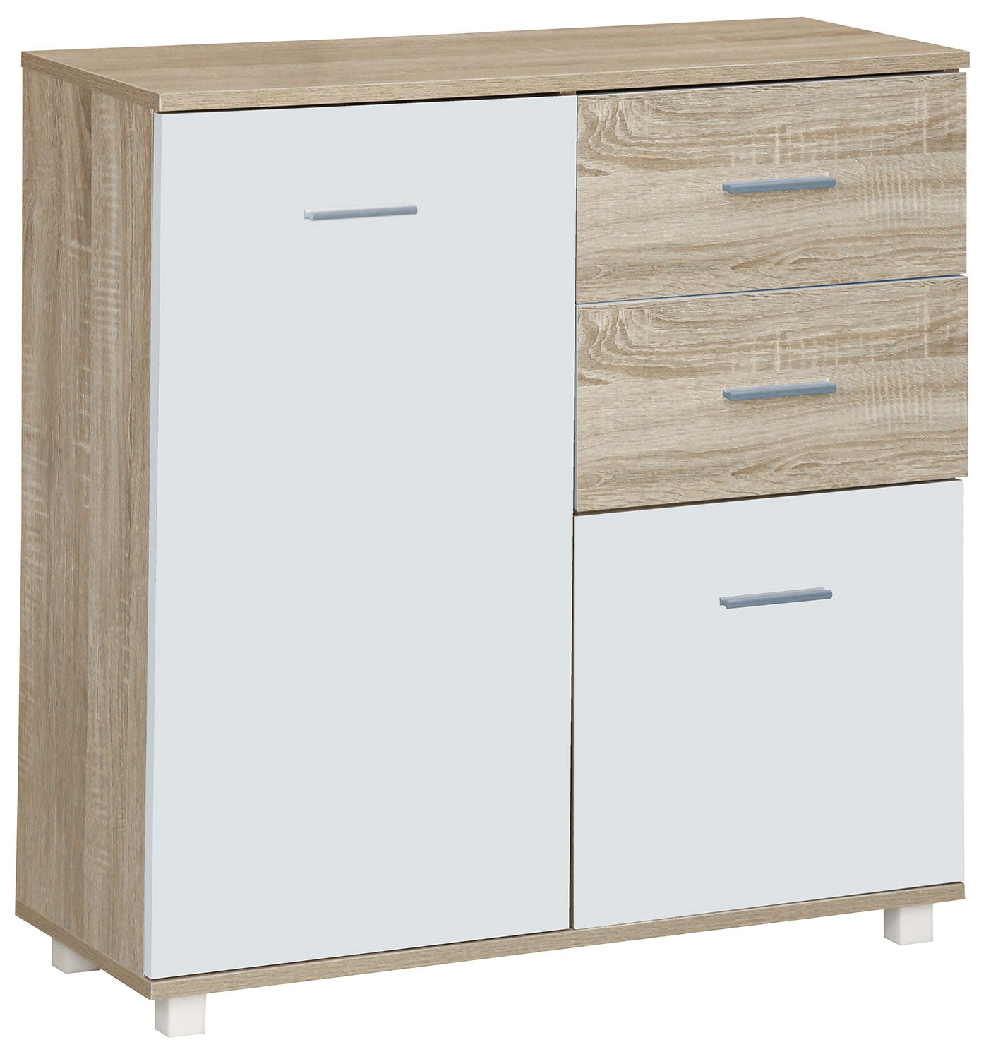 Credenza Mobile Basso Multiuso con Armadietto e Cassetti 77x30x81 cm in Truciolare Bianco e Legno