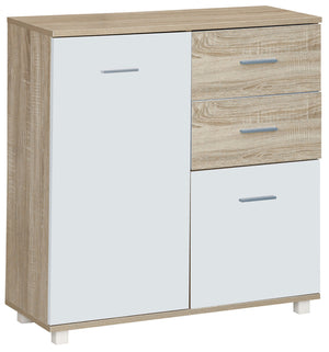 Credenza Mobile Basso Multiuso con Armadietto e Cassetti 77x30x81 cm in Truciolare Bianco e Legno