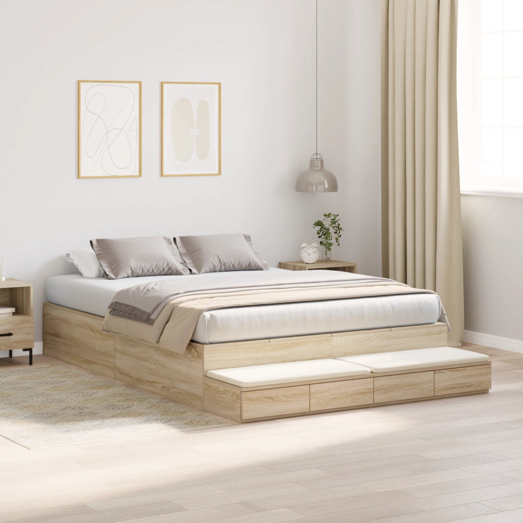 Struttura letto con contenitore in Rovere Sonoma 140x190 cm