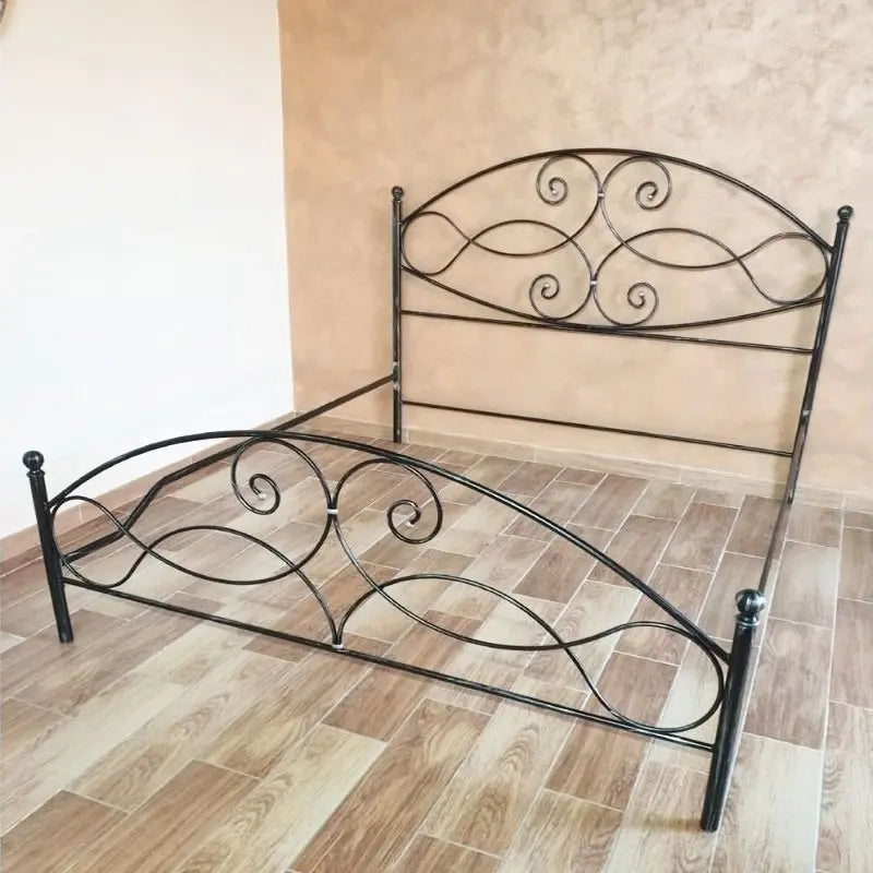 Letto matrimoniale in ferro battuto con pediera Nero Argento NARCISO 170x202x h131,5 cm
