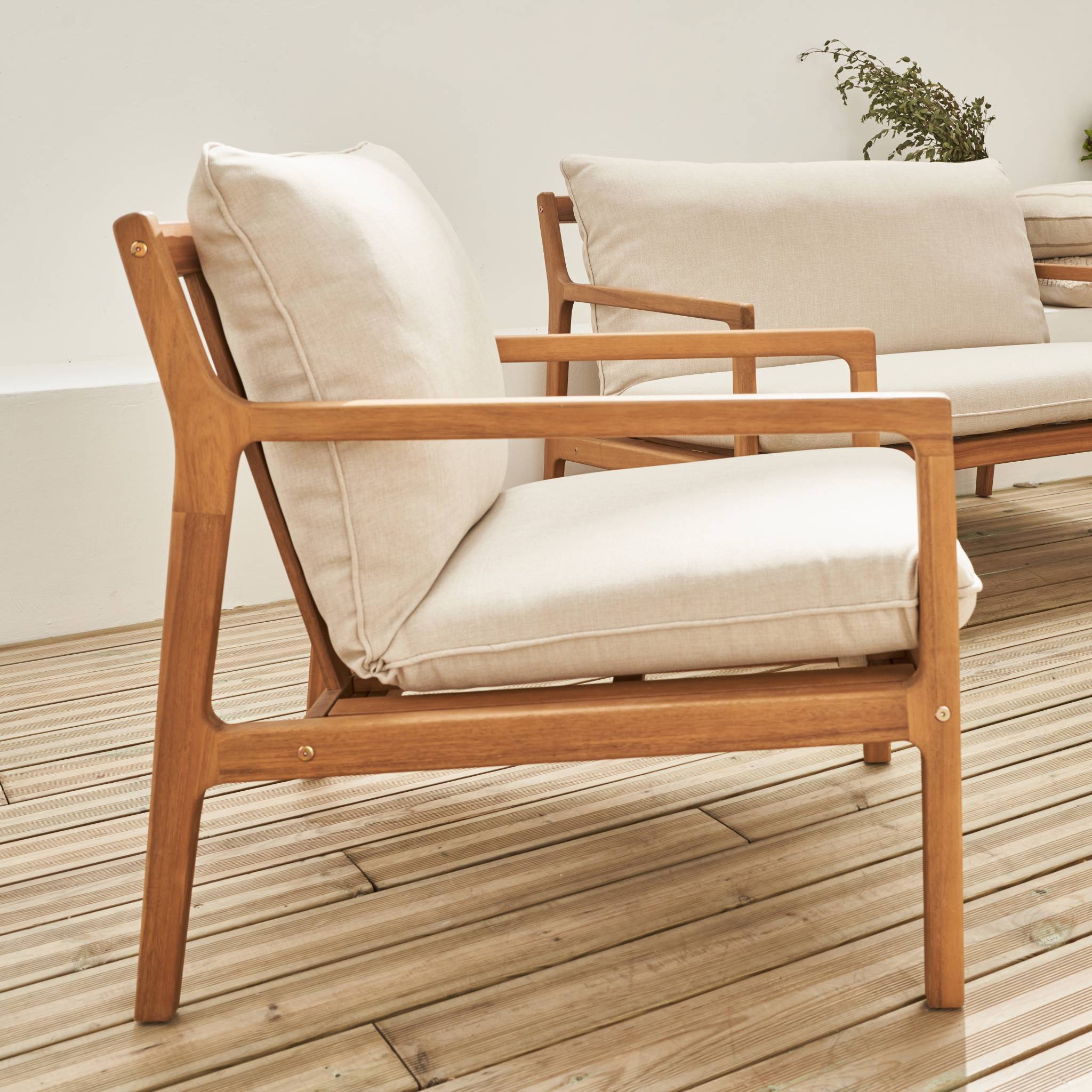 Salotto da giardino in acacia a 4 posti, beige