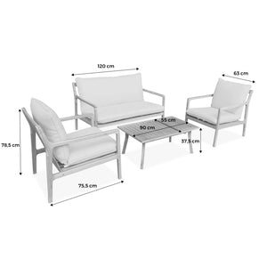 Salotto da giardino in acacia a 4 posti, beige