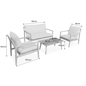 Salotto da giardino in acacia a 4 posti, beige