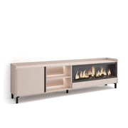 Mobile TV Soggiorno, 212x61x35 cm, Per TV fino a 80", Camino elettrico XXL, Design industriale, LED, Beige