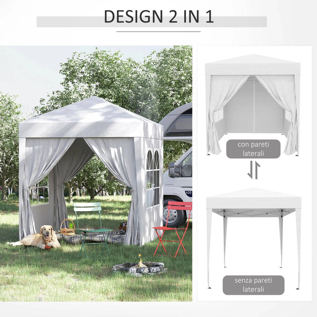 Gazebo Pieghevole Pop Up 2x2 m ¨C zephmum ¨C Poliestere Acciaio Bianco
