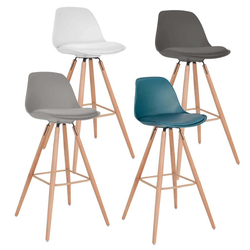 IDMarket - Set di 4 sgabelli da bar SARA grigio scuro, grigio chiaro, bianco e blu anatra
