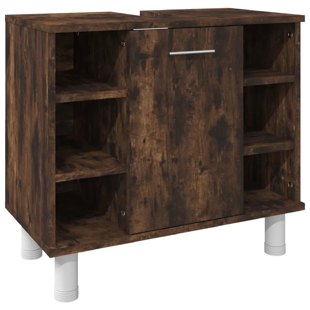 Set Mobili da Bagno 3 pz Rovere Fumo in Legno Multistrato