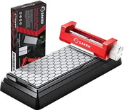 Saker Slijpgids con Piatto di Affilatura – Strumento di Affilatura Off-Center Rafforzato e Set di Piatto di Affilatura con Diamanti per Coltelli da Cucina, Manici Corti e Lamiere, Piatto Fine/Grosso, 400/1000 Grit