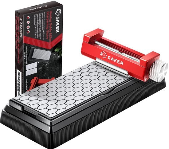 Saker Slijpgids con Piatto di Affilatura – Strumento di Affilatura Off-Center Rafforzato e Set di Piatto di Affilatura con Diamanti per Coltelli da Cucina, Manici Corti e Lamiere, Piatto Fine/Grosso, 400/1000 Grit